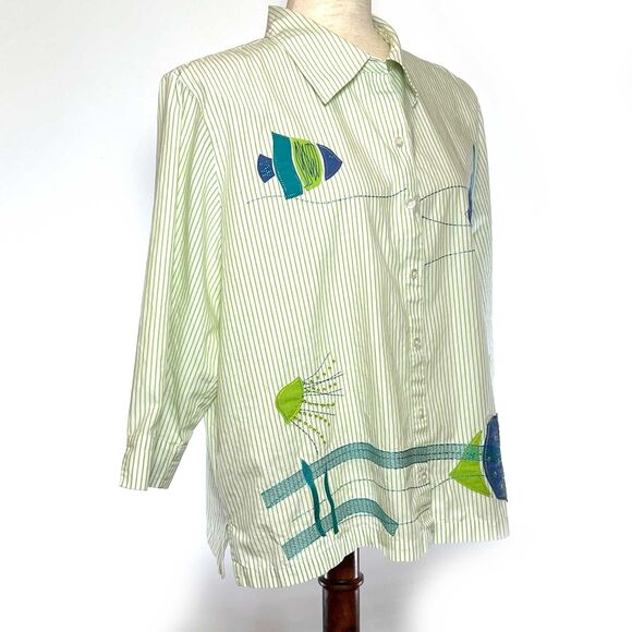 Bechamel XL Green Striped Top Fish Appliques - Picture 5 of 7